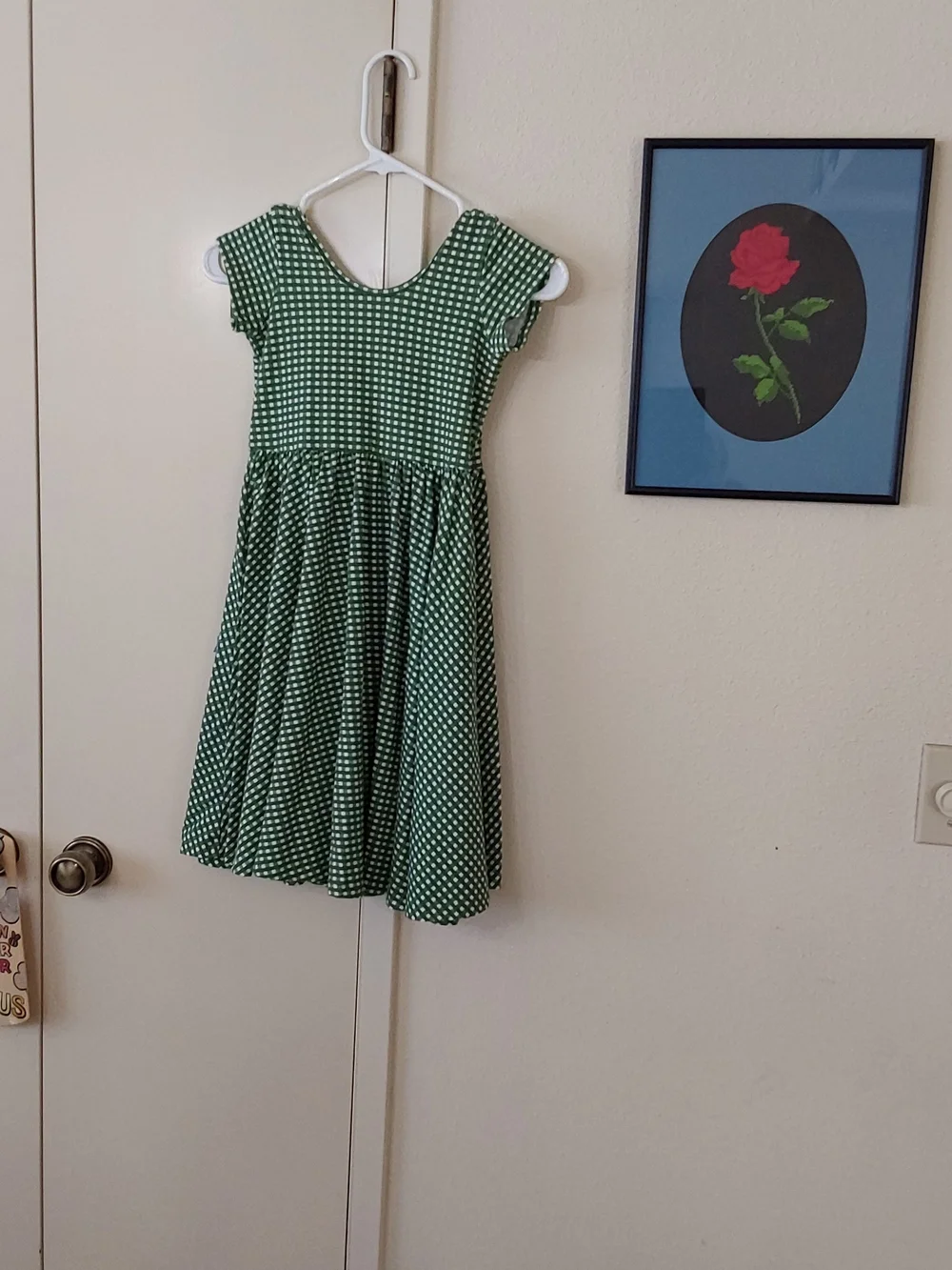 Girls Green Gingham Scoop-Neck Everyday Dress